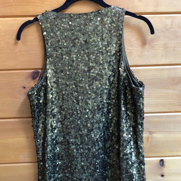 Vince Camuto Gold Green Sequin Dress Sheath S - Picture 4 of 9